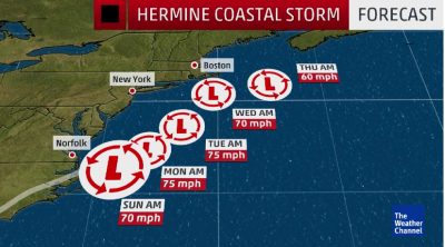 Coast storm Hermine damage forecast.