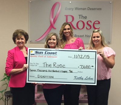 Sun Coast Resources donates $7680 to the Rose Breast Cancer organization.