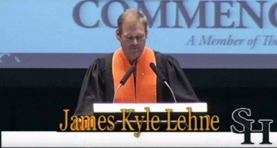 Kyle Lehne, Sun Coast Resources VP of Sales and Marketing, delivering the commencement speech at 2014 Sam Houston State University graduation.