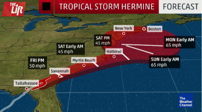 Storm Hermine effected coasts forecast.