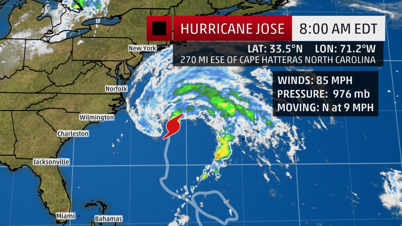 Hurricane Jose affected areas forecast.